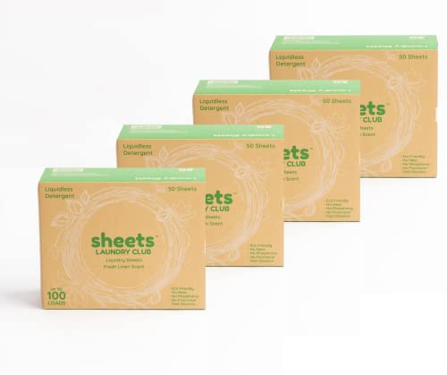 Sheets Laundry Club The Largest 200 Laundry Detergent Sheets Plastic Free Fresh Linen Scent Hypoallergenic Safe For Sensitive Skin Earth Friendly Easy To Use (Up to 400 Loads)