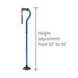 Medline Offset Folding Cane, 4-Point Base With Cushioned Gel Handle, Supports Up To 350 lbs, Blue