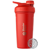 BlenderBottle Strada Twist Cap Shaker Cup Insulated Stainless Steel Water Bottle with Wire Whisk, 24-Ounce, Red