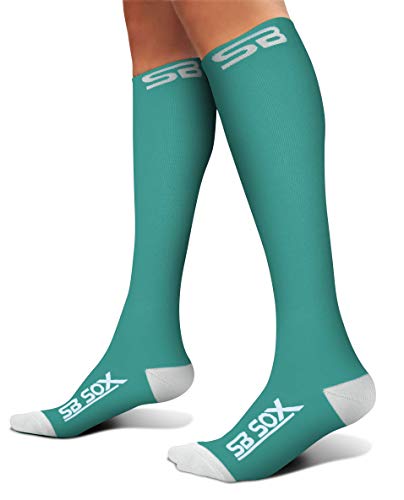 SB SOX Compression Socks (20-30mmHg) for Men & Women – Best Compression Socks for All Day Wear, Better Blood Flow, Swelling! (Large, Green/White)