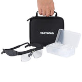 YOCTOSUN Magnifying Glasses with 3 LED Lights, Storage Case, Head Strap and 5 Detachable Lenses 0.75X,1.25X,2.0X,3.0X 4.0X, Hands Free Headset Magnifier for Close Work, Hobby & Crafts