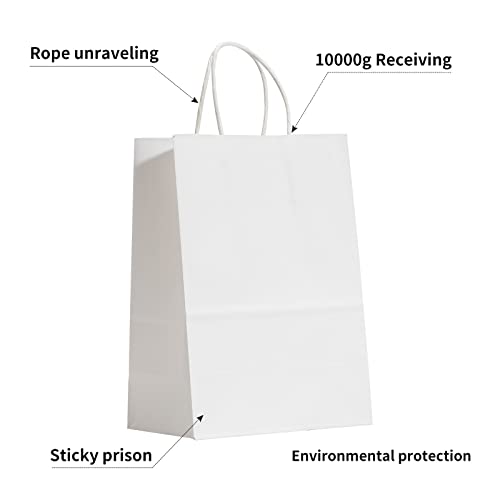 RACETOP White Paper Bags with Handles Bulk 8"x4.5"x10.8" 50Pcs Gift Bags Medium Size, White Gift Bags with Handles, Gift Bags Bulk, Retail Bags, Party Bags, Shopping Bags, Merchandise Bags