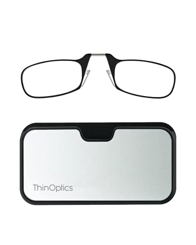 ThinOptics Universal Case and Readers Rectangular Reading Glasses, Silver Black Metal Pod with Black Frames, 2