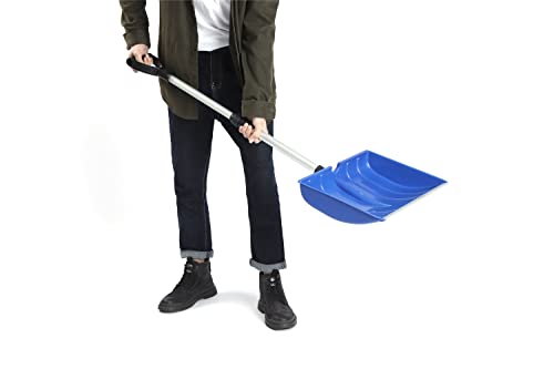 Meititi Snow Shovel,2024 New Upgrate, 47 Inch Portable Snow Shovels with D-Grip, Non-Slip Sponge and Durable Aluminum Blade, Large Snow Shovel for Driveway Car, Blue