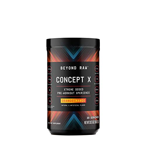 BEYOND RAW Concept X | Clinically Dosed Pre-Workout Powder | Contains Caffeine, L-Citrulline, Creatine, and Beta-Alanine | Orange Mango | 20 Servings