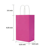 Oikss 100 Pack 5.25x3.25x8.25 inch Small Kraft Bags with Handles Bulk, Pink Paper Bags Birthday Wedding Party Favors Grocery Retail Shopping Business Goody Craft Gift Cub Sacks (Fuchsia 100PCS Count)