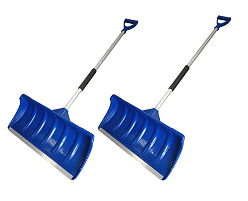 MTB 52-in Lightweight Snow Shovel Snow Pusher, Pack of 2 Sets, Blue, with Wide Poly Blade (22 inch x 10 inch) and Aluminum Handle