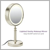 Conair Reflections Double-Sided LED Lighted Tabletop Mount Vanity Makeup Mirror, 1x/10x magnification, Satin Nickel