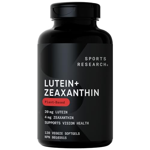 Sports Research Vegan Lutein + Zeaxanthin (20mg) with Organic Coconut Oil for Better Absorption - Supports Vision & Eye Health - Vegan Certified & Non-GMO Verified (120 Softgels)