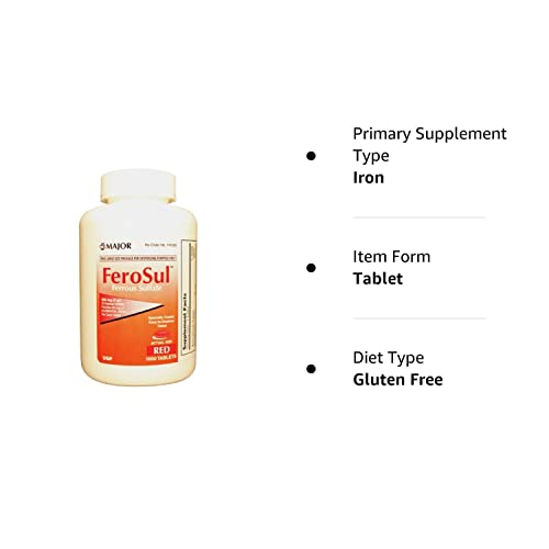 Ferus Tablet Examples Major FEROSUL 5GR FC RED TABS Ferrous SULFATE-325 MG Red 1000 Tablets ...