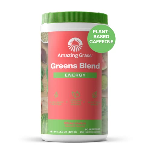 Amazing Grass Green Superfood Energy: Super Greens Powder & Plant Based Smoothie Mix, Caffeine with Matcha Green Tea & Beet Root Powder, Watermelon, 60 Servings