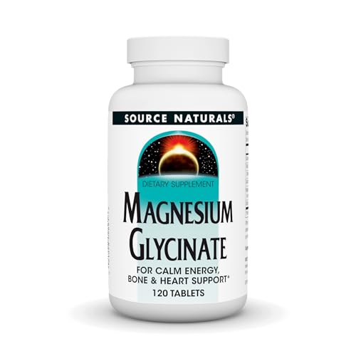 Source Naturals Magnesium Glycinate, for Calm Energy, Bone & Heart Support*, 400 mg per Serving - 120 Tablets