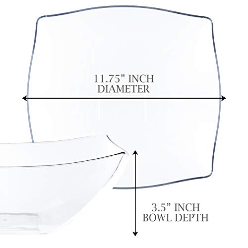 PLASTICPRO Disposable 128 ounce Square Serving Bowls, Party Snack or Salad Bowl, Extra Large Plastic Crystal Clear Pack of 4