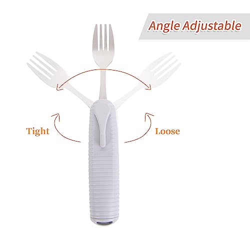 Pekokavo Adaptive Utensils Set, Angle Adjustable Arthritis Aid Silverware for Parkinsons, Hand Tremors, with Non-Slip Easy Grip Handle (4 Count (2 Spoon + 2 Fork))