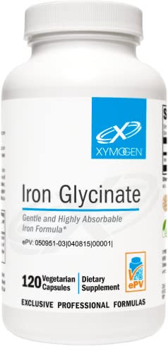 XYMOGEN Iron Glycinate - Gentle, Highly Absorbable Iron Supplement for Women + Men - 29mg Patented Iron Bisglycinate Chelate Supports Healthy Ferritin and Hemoglobin Levels (120 Iron Capsules)