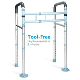 OasisSpace Stand Alone Toilet Safety Rail - Heavy Duty Medical Toilet Safety Frame for Elderly, Handicap and Disabled - Adjustable Bathroom Toilet Handrails, Width Adjustable Design, Fit Any Toilet