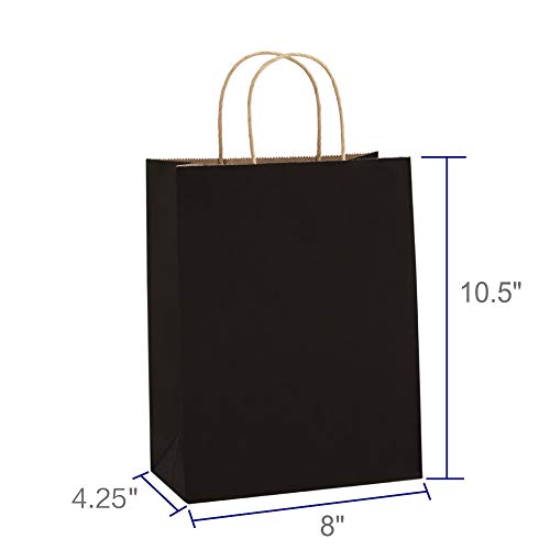 BagDream Kraft Paper Bags 8x4.25x10.5 Inches 100Pcs Gift Bags Party Bags Shopping Bags Kraft Bags Retail Bags Black Paper Gift Bags with Handles Bulk