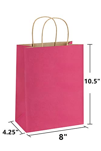 BagDream Hot Pink Gift Bags 8x4.25x10.5 100Pcs Paper Bags, Paper Gift Bags with Handles, Paper Shopping Bags Kraft Bags Party Bags Retail Merchandise Bags