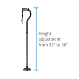 Medline Offset Folding Cane, 4-Point Base with Cushioned Gel Handle, Supports up to 350 lbs, Black