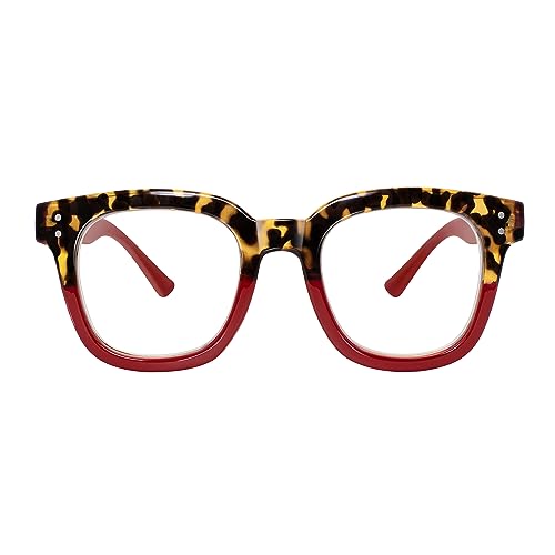 Madison Avenue Blue Light Blocking Glasses Oversized Fashion Blue Light Glasses for Women Anti Eyestrain & UV Protection Computer Eyeglasses (Red Tortoise)