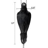 Noamus 17 Inches Realistic Hanging Dead Crow, Lifesize Extra Large Black Feathered Crow, Fake Decoy Raven for Garden Halloween Decorations Birds, Artificial Handmade, Model, Party Props