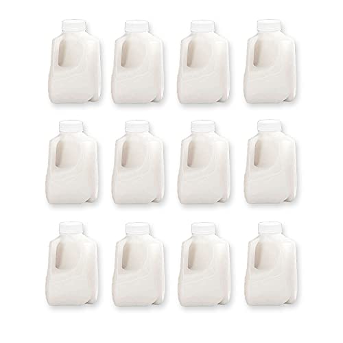 (12Pk) Mini Milk Jugs Plastic With Lid Quart Size Jugs Empty Milk Jugs, Use For Milk, Brews, Juice, Teas, Easy Grip Easy Pour Pitcher Elderly, Special Needs & Small Hands, Food Safe, Hdpe Squat 32 Oz