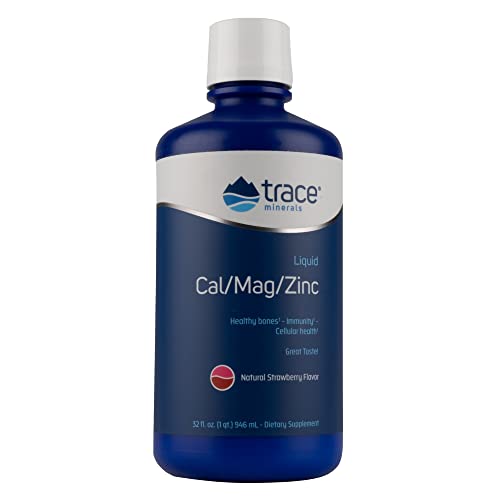 Trace Minerals | Liquid Cal/Mag/Zinc | Calcium, Magnesium, Zinc, Vitamin D3 | Dietary Supplement Supports Tissue, Muscle, and Bone Density | Natural Strawberry Flavor | 32 Servings, 32 fl oz.