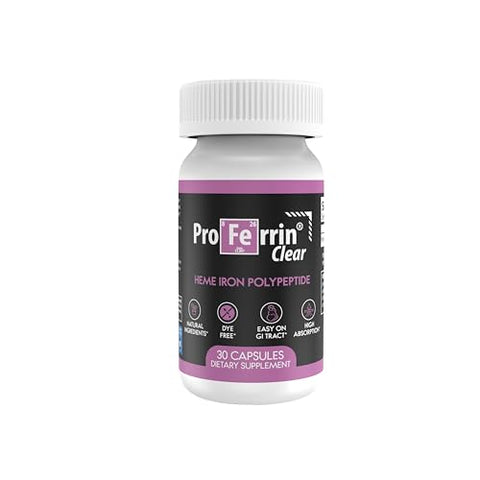 Proferrin Clear 30ct | US Made heme Iron for high Absorption, Easy on GI Tract | Natural, NSF Certified, dye Free