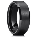 King Will BASIC Men Wedding Black Tungsten Ring 8mm Matte Finish Beveled Polished Edge Comfort Fit 15