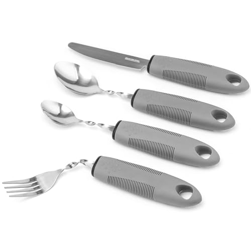 HoEase Bendable Adaptive Utensil Set - Arthritis Aid Silverware for The Elderly, Parkinson's, Hand Tremors, Weak Hand Grip & Handicapped - Easy Grip for Shaking and Trembling Hands