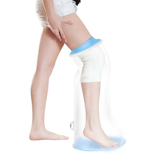 YUNCHI Waterproof Leg Cast Cover for Shower Adult with Non-slip Bottom, Reusable Watertight Cast Protector for Shower Leg for Ankle, Foot, Knee Injuries - Half Leg Covers 28“x14”