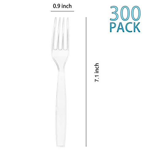 300 Count Clear Disposable Plastic Forks, Heavy Weight Disposable Forks Plastic Utensils for Parties, Picnics, Big Event, Daily Use