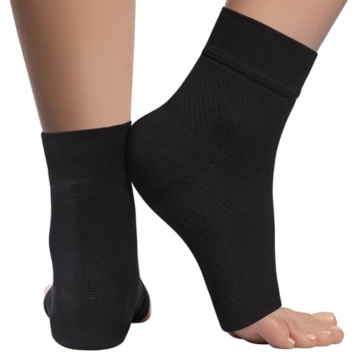 KEMFORD Ankle Compression Sleeve - 20-30mmhg Open Toe Compression Socks for Swelling, Plantar Fasciitis, Sprain, Neuropathy - Brace for Women and Men