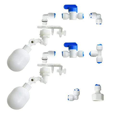 1/4 inch Plastic Adjustable Tube Float Valve Kit for Aquarium Water purifiers , Auto Water Filler Controller Auto-top-Off System, RO Water Reverse Osmosis System (2 Float + 10 Connect)
