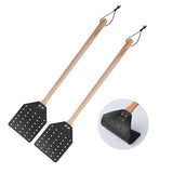 DEBETOOL Indoor Leather Fly Swatter - 2 Pack Long Handle Heavy Duty Fly Swatter with Hanging Rope, Wood Fly Swatter Manual for Kitchen/Home Indoor and Outdoor Flies