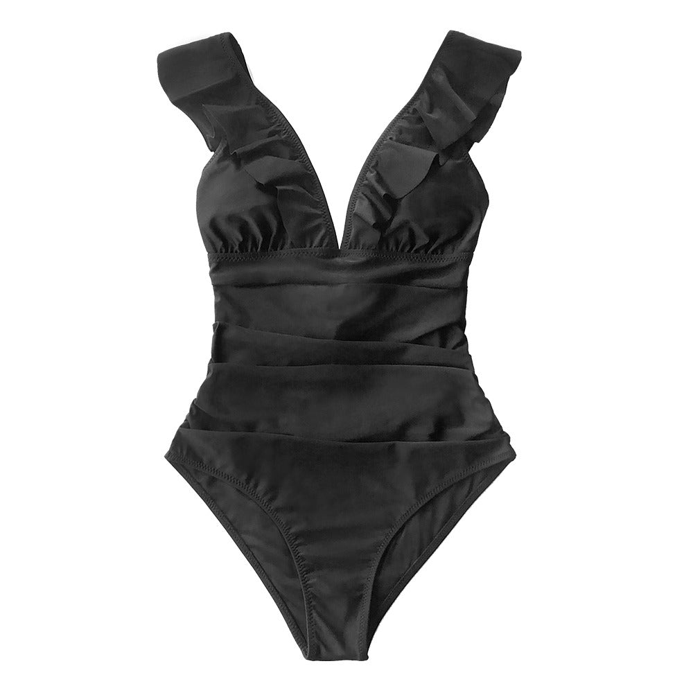 Ruffled Bathing Suit One-piece Swimsuits Women Sexy Lace Up Back Swimming Suit