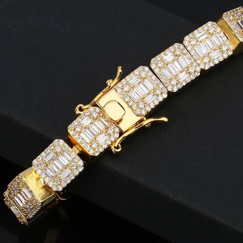 Gold Color Zircon Stone Square Bracelet AAA CZ Stone Tennis Chain Bracelets For Men Hip Hop Fashion Jewelry