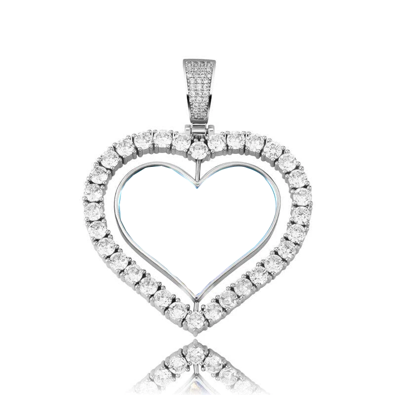 Heart Shaped Custom Photo Spin Double Sided Medallion Pendant Necklace With 4mm Tennis Chain Zircon Hip Hop Jewelry
