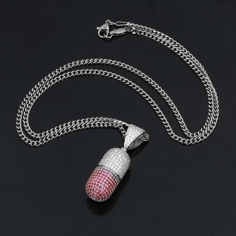 Colorful Pil Bottle Shape Necklace & Pendant For Men's Hip Hop AAA Cubic Zircon With Rope Chain For Gift With Box Trendy Party