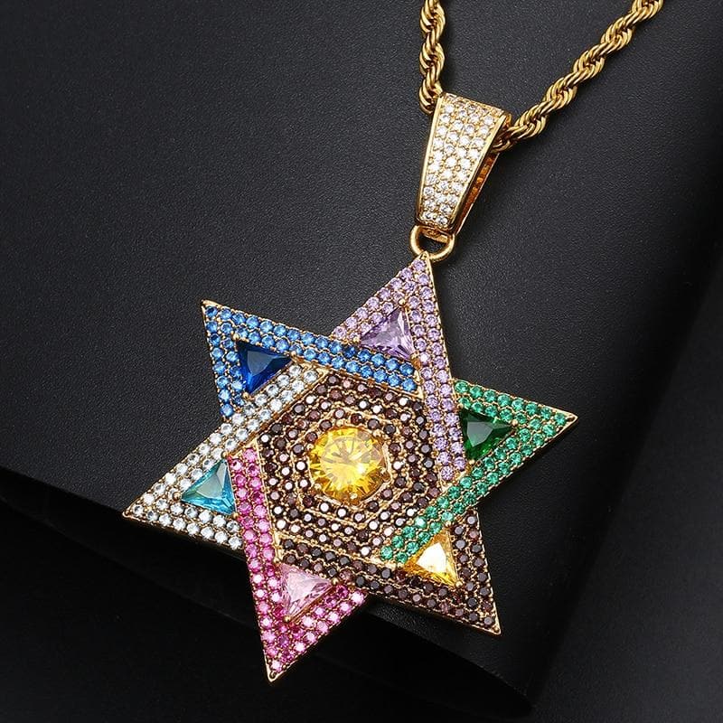 Fashion Color Star Hip hop Pendant Necklace, Bling Jewelry, Cubic Zircon Men's Hip Hop Jewelry