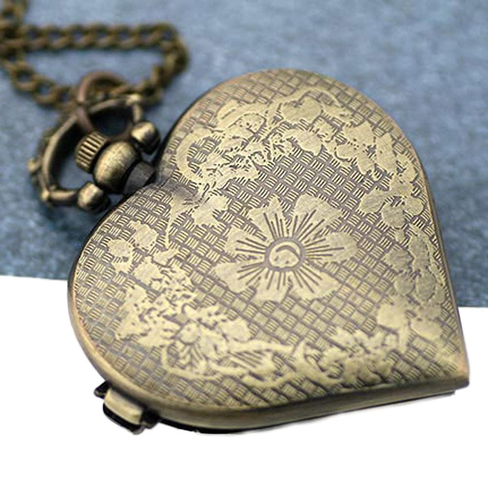 Fashion Hollow Heart Gold Hollow Quartz Heart Shaped Pocket Watch Necklace Pendant Chain Clock Women Gift High Quality