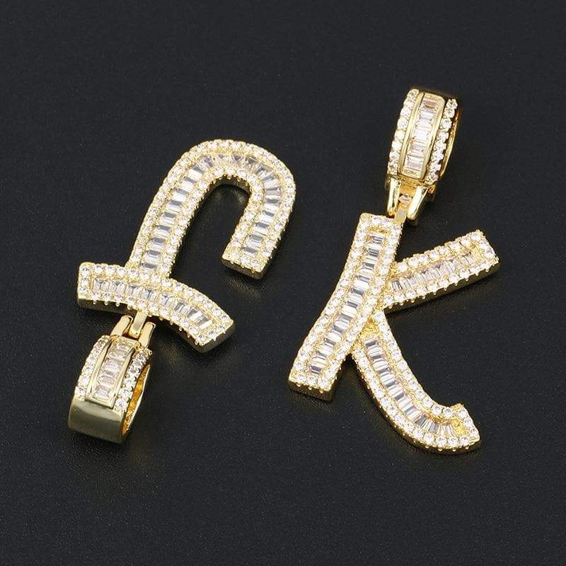 Gold Iced Out Baguette Initials Letters Pendant Neckalce For Women Men's Hip Hop Bling Zirconia Jewelry 26 Alphabet Necklace