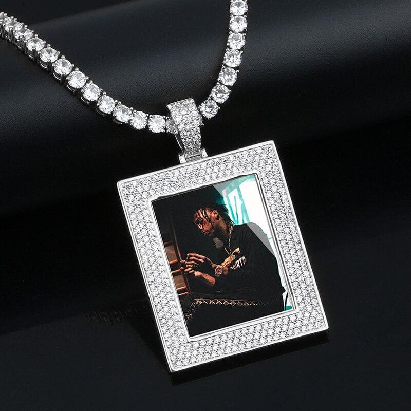 New Custom Photo Memory Square Solid Medallions Pendant Necklace For Women Men Hip Hop Crystal Jewelry