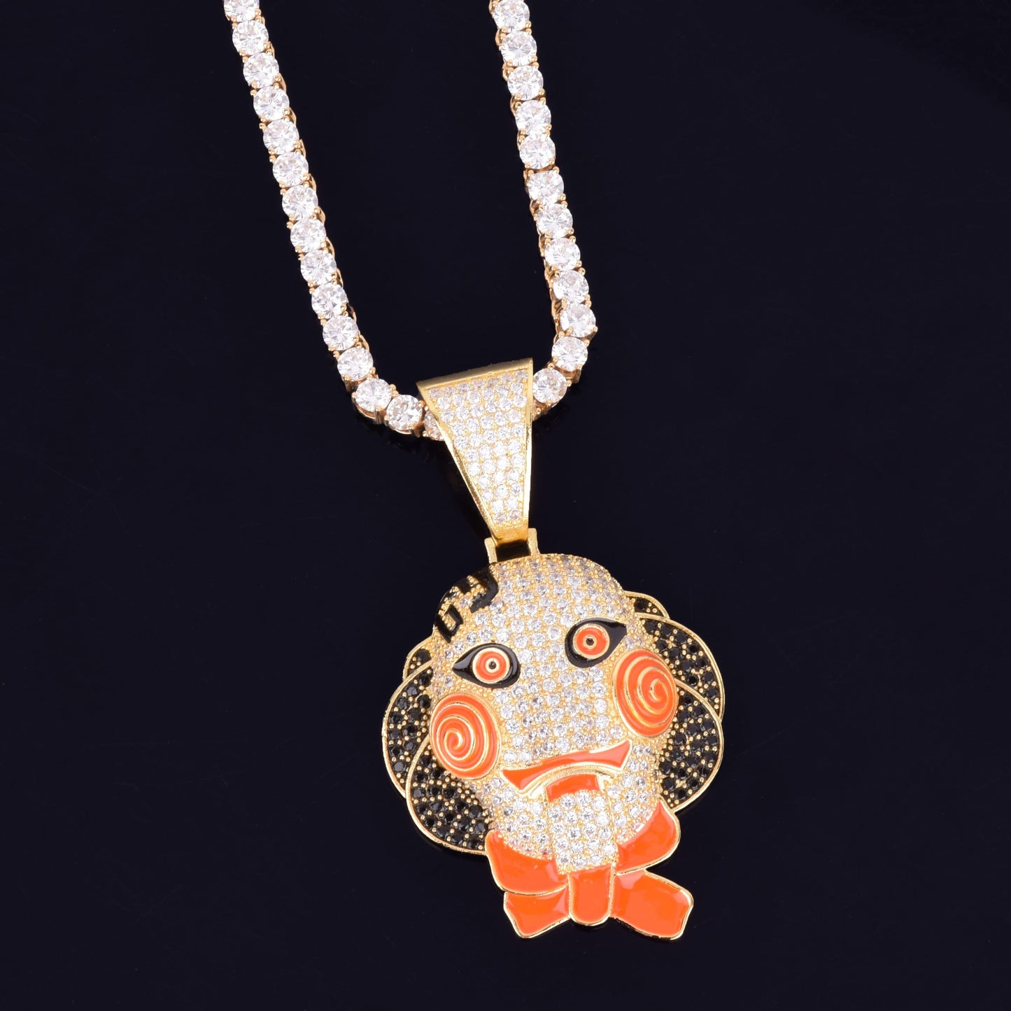 Personality Cartoon face Pendant Necklace Charm Gold Color Ice Cubic Zircon Men's Hip hop Rock Jewelry