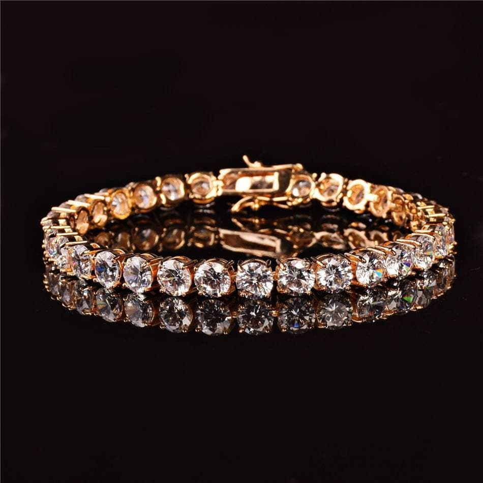 Mens AAA Cubic Zirconia Tennis Bracelet Chain Hip Hop Jewelry 1 Row Gold Color CZ Bracelet Link Birthday Gift