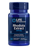 Life Extension Rhodiola Extract, Rhodiola rosea supplement, standardized extract, promotes physical and mental performance, gluten-free, non-GMO, vegetarian, 250 mg, 60 capsules