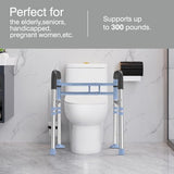 Delog Stand Alone Toilet Safety Rail - Adjustable Width & Height Fit Any Toilet, Medical Toilet Frame for Elderly Handicap Disabled, Folding Handrails with Storage and Padded Handles