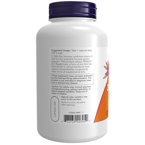 NOW Supplements, C-1000 & Zinc Immune, Seasonal Support Formula*, Antioxidant Protection*, 180 Veg Capsules