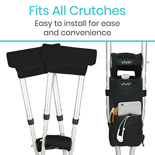 Vive Crutch Pads & Bag (5 PCS) - Crutches for Adults Armpit Padding, Hand Grips, Accessories Pouch - Soft Tips Medical Padded Handles, Universal Accessories for Kids, Men, Women - Lightweight