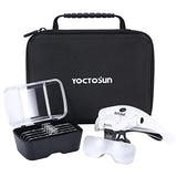 YOCTOSUN Magnifying Glasses with 4 LED Lights, Head Mount Magnifier with Storage Case,5 Lenses, Headband, Hands Free Lighted Head Magnifying Visor for Hobby Crafts & Close Work